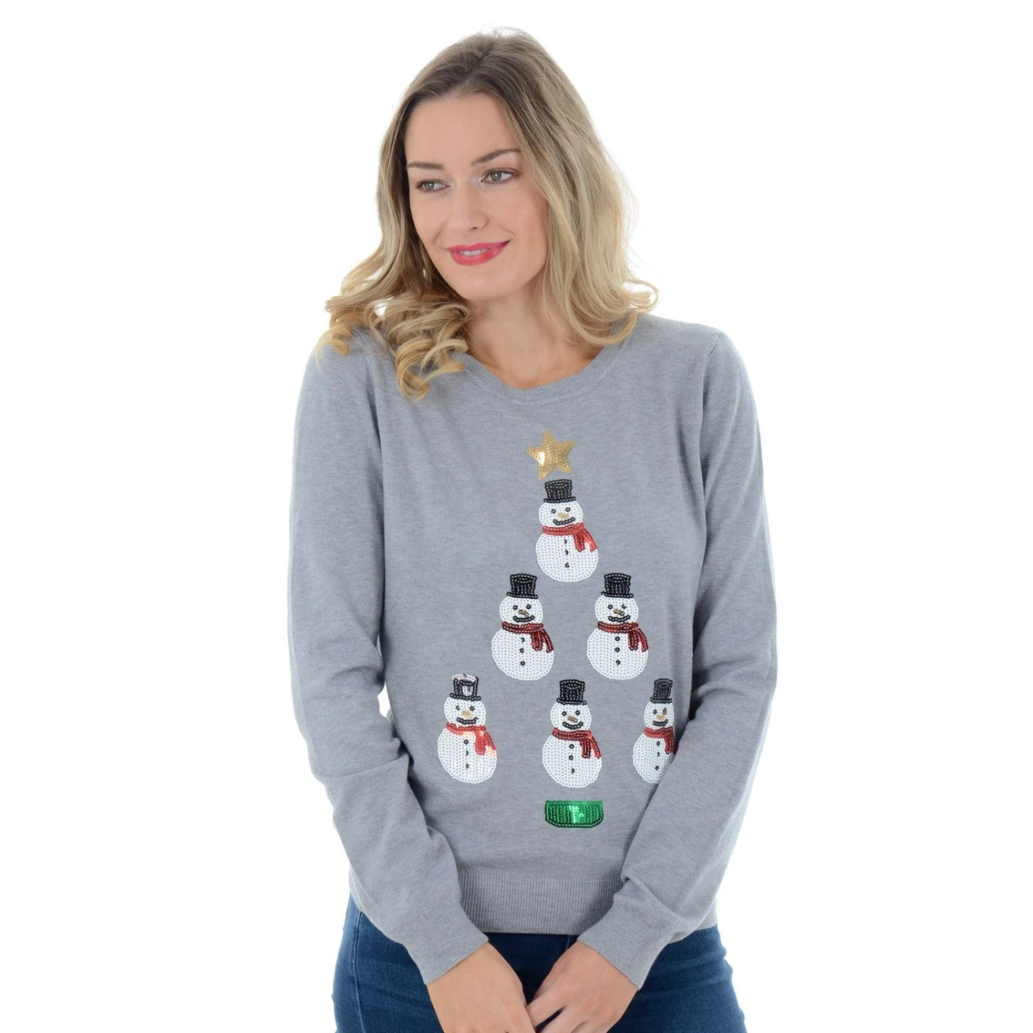 Womens Novelty Sequins Snowman Xmas Tree Christmas Jumper 3 Womens Novelty Sequins Snowman Xmas Tree Christmas Jumper