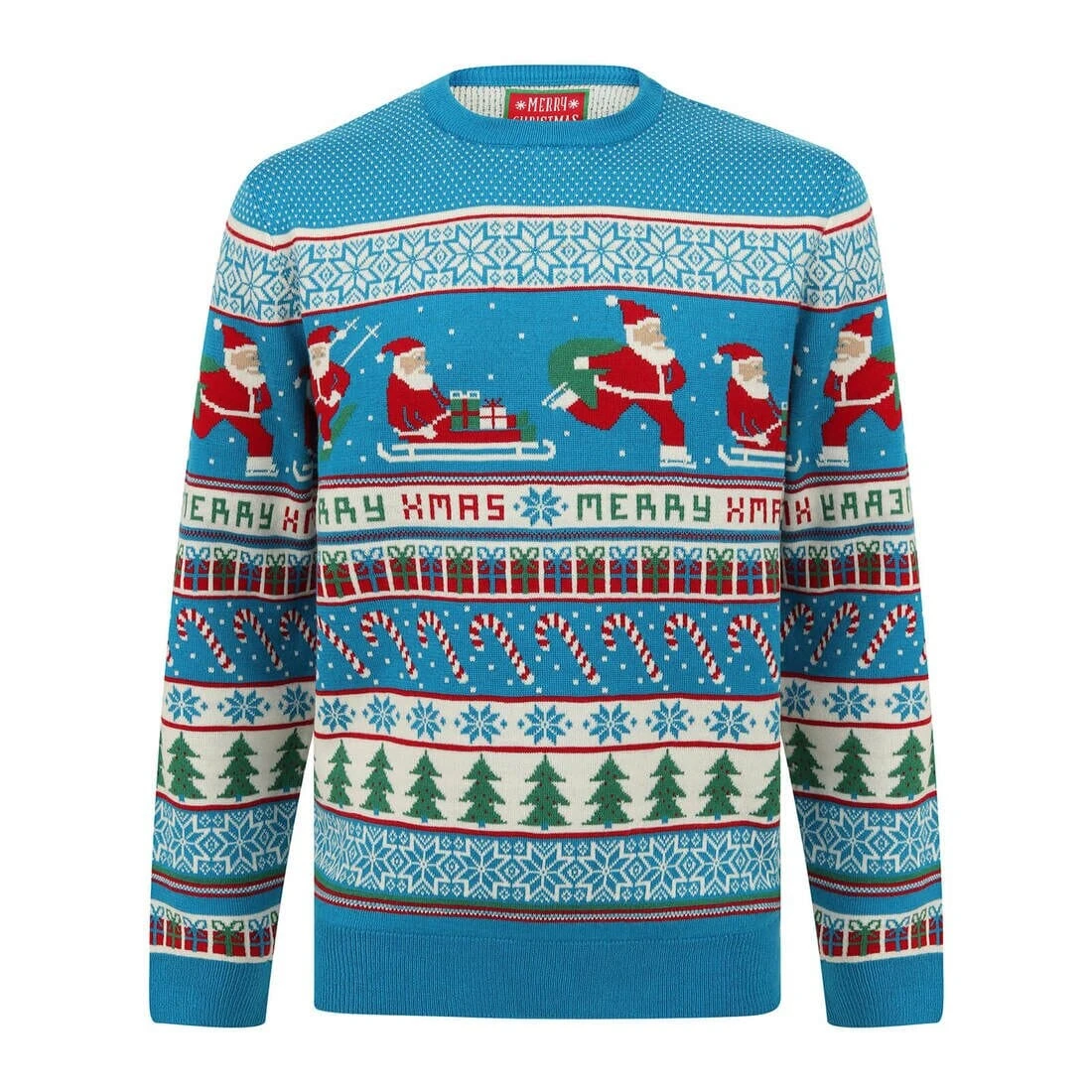 Mens Novelty Blue Christmas Jumper Santa Trees Presents Candy 4 Mens Novelty Blue Christmas Jumper Santa Trees Presents Candy - Image 2