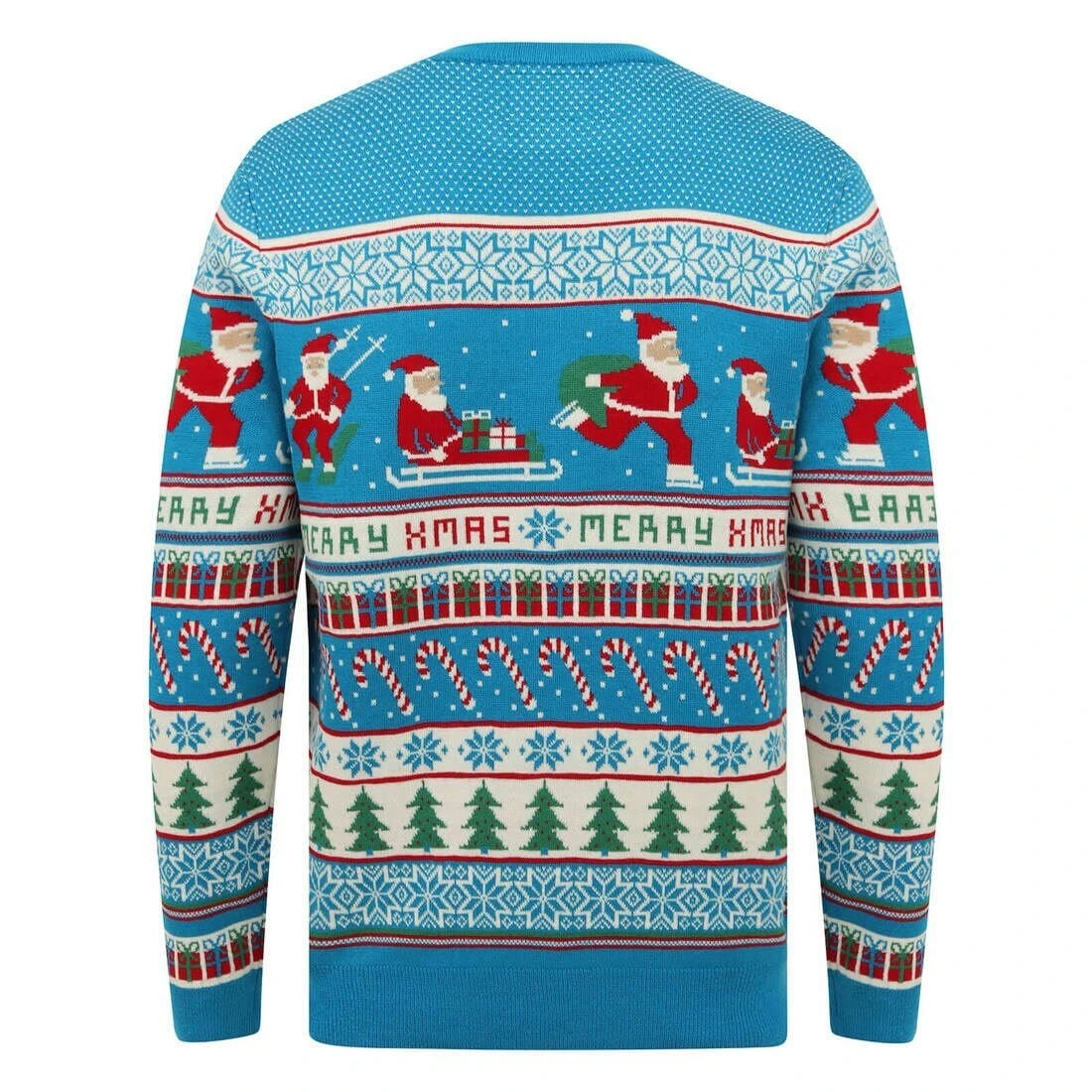 Mens Novelty Blue Christmas Jumper Santa Trees Presents Candy 5 Mens Novelty Blue Christmas Jumper Santa Trees Presents Candy - Image 3