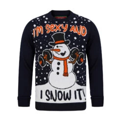 Mens Dumbell Snowman Sexy & I Snow It Christmas Jumper
