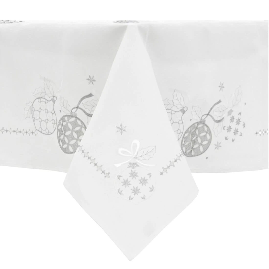 Christmas Baubles Tablecloths Napkins Fabric White Red 3 Christmas Baubles Tablecloths Napkins Fabric White Red