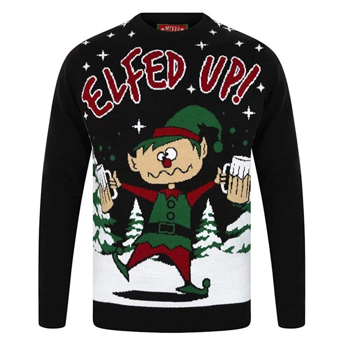 Mens Novelty Christmas Jumper Elfed Up Naughty Booze Elf 3 Mens Novelty Christmas Jumper Elfed Up Naughty Booze Elf