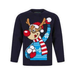 Kids Reindeer Throwing Snowballs Christmas Jumper -Halloween Supply Store 2A189871F 1.opt
