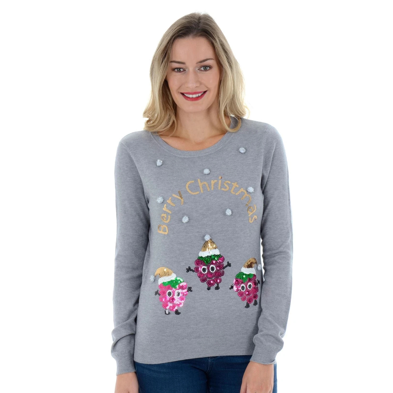 Womens Novelty Sequin Raspberry Christmas Jumper 4 Womens Novelty Sequin Raspberry Christmas Jumper - Image 2