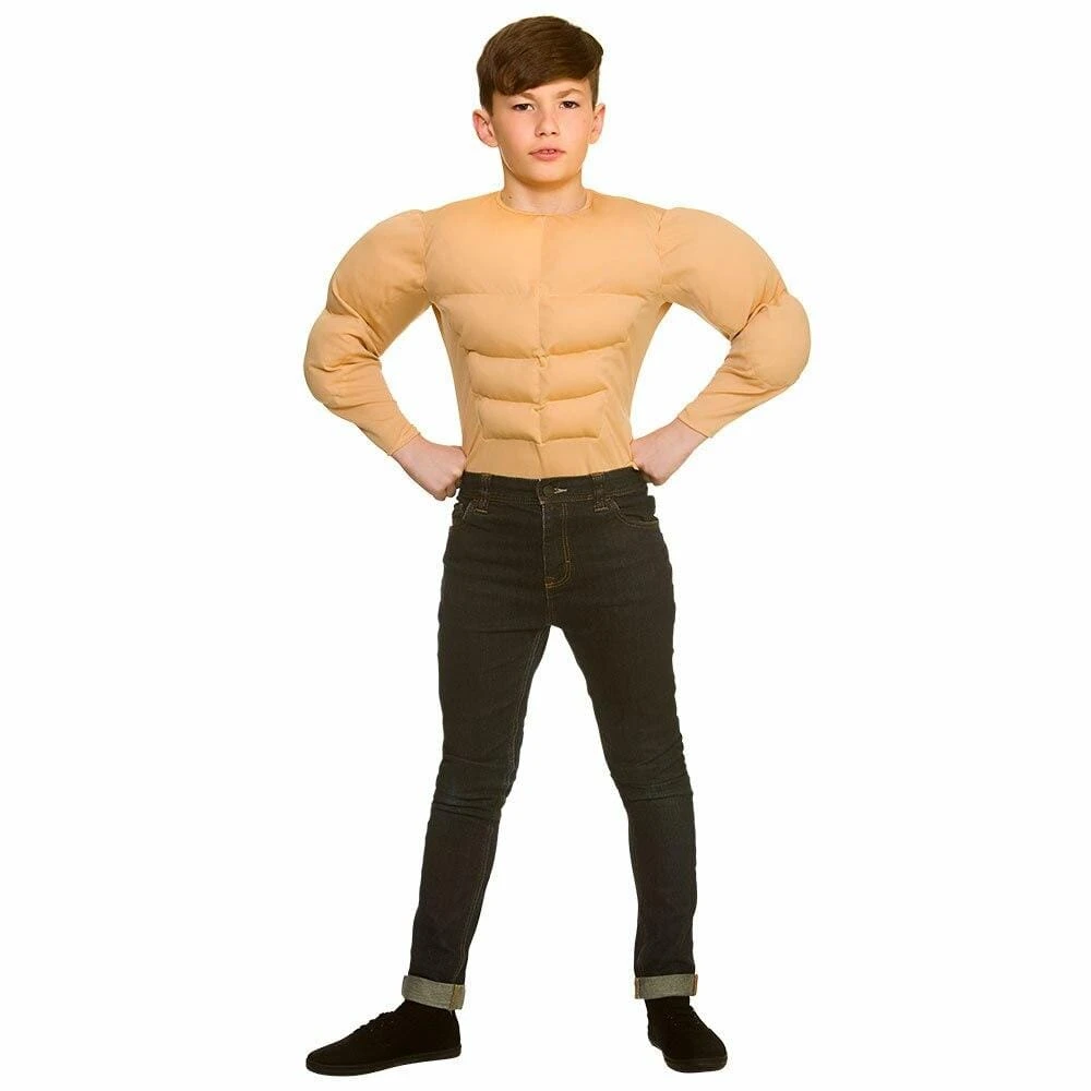 Kids Muscle Shirt Skin Colour Pecs Fancy Dress Halloween 3 Kids Muscle Shirt Skin Colour Pecs Fancy Dress Halloween