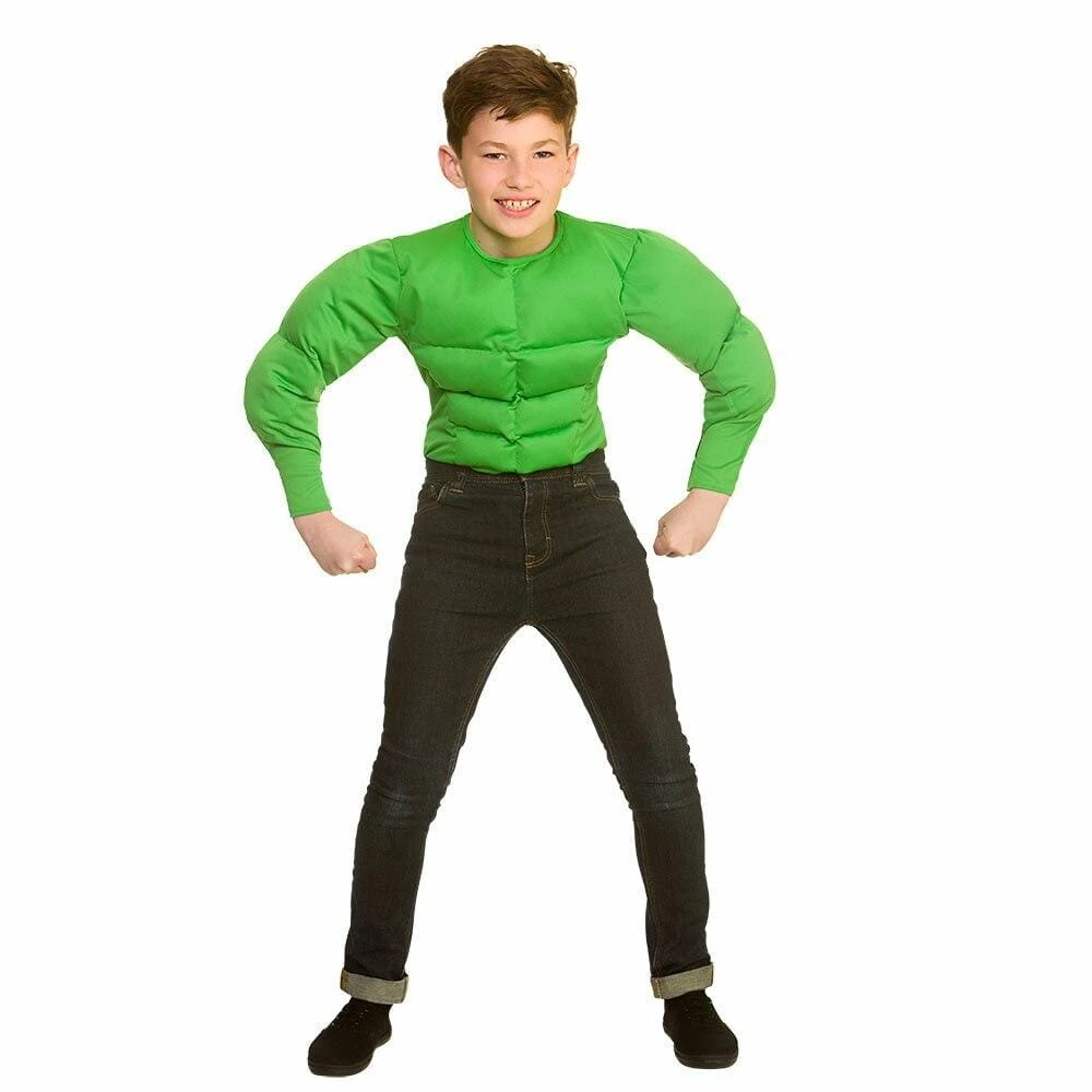 Kids Muscle Shirt Green Chest Fancy Dress Halloween 3 Kids Muscle Shirt Green Chest Fancy Dress Halloween