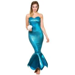 Mermaid Beauty Fancy Dress Costume Blue Fish Tail Scales