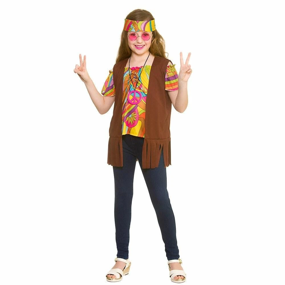 Cool Hippie Set Girls Fancy Dress Costume Peace Halloween 3 Cool Hippie Set Girls Fancy Dress Costume Peace Halloween
