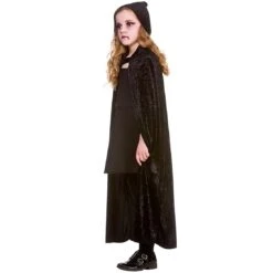 Deluxe Velvet Hooded Cape Black Witch Wizard Fancy Dress