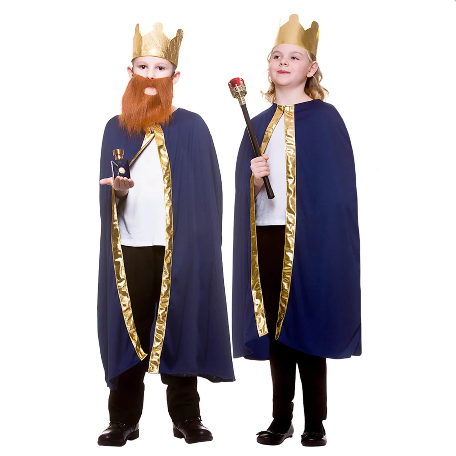 Childs King Queen Robe & Crown Set Gold Trim Fancy Dress 85cm 3 Childs King Queen Robe & Crown Set Gold Trim Fancy Dress 85cm
