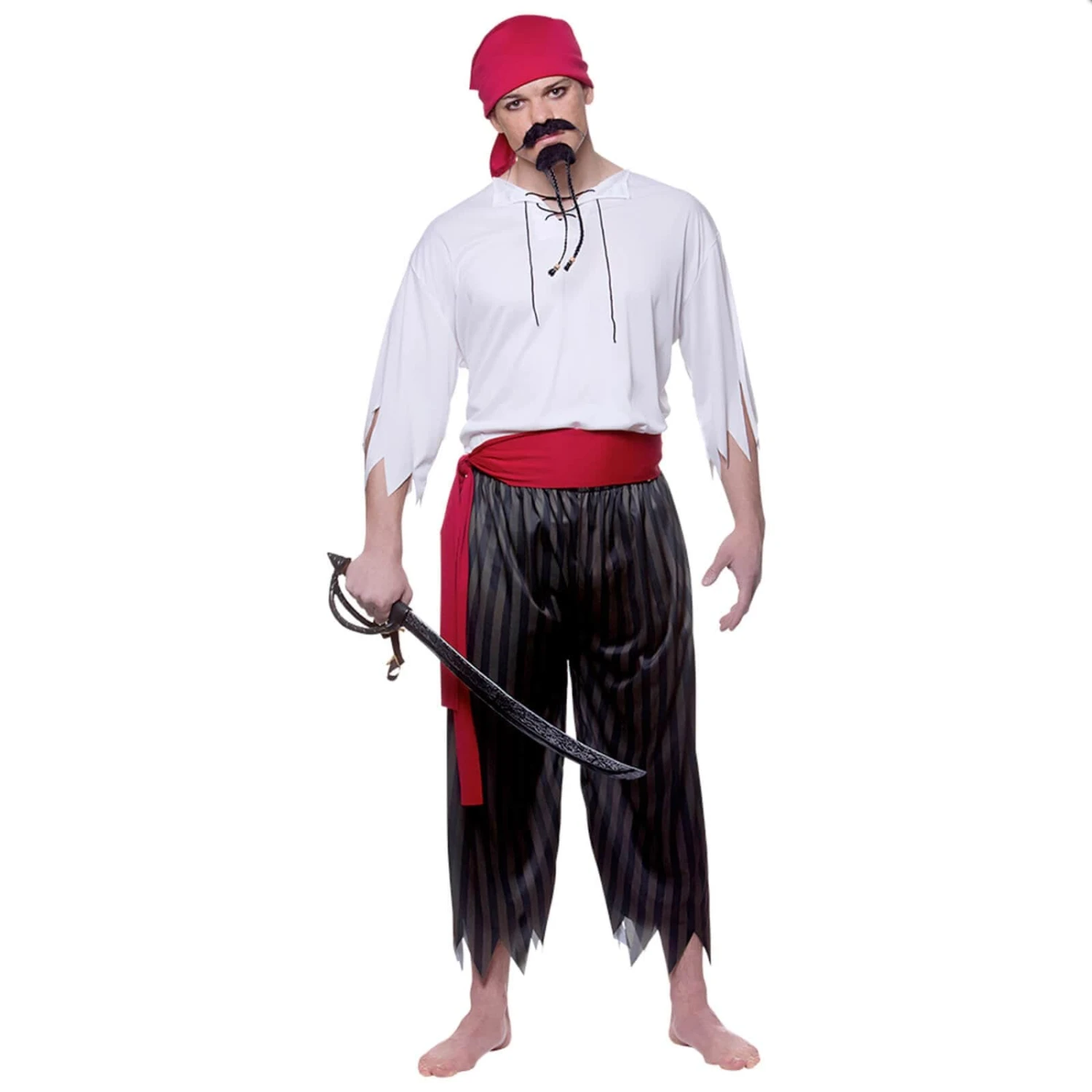 Mens Pirate Shipmate Costume Caribbean Sailor Fancy Dress 3 Mens Pirate Shipmate Costume Caribbean Sailor Fancy Dress