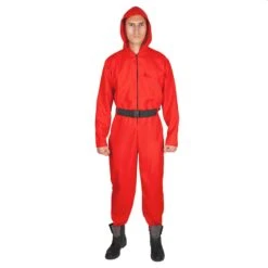 Adults Hooded Jumpsuit With Belt Red TV Game Fancy Dress