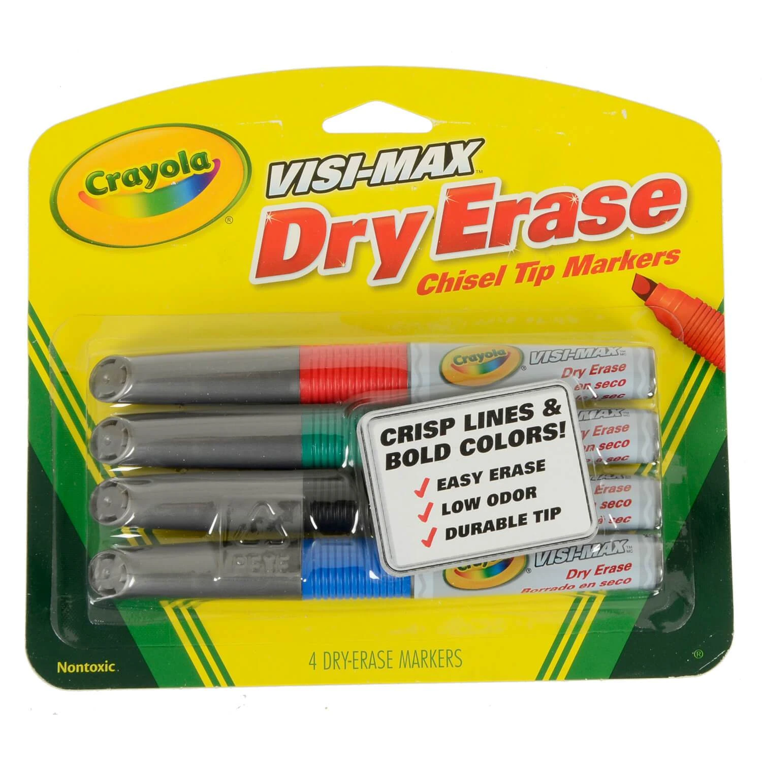 Crayola Visi-Max Dry Erase Markers Chisel Tip Low Odour 4 Pack 3 Crayola Visi-Max Dry Erase Markers Chisel Tip Low Odour 4 Pack