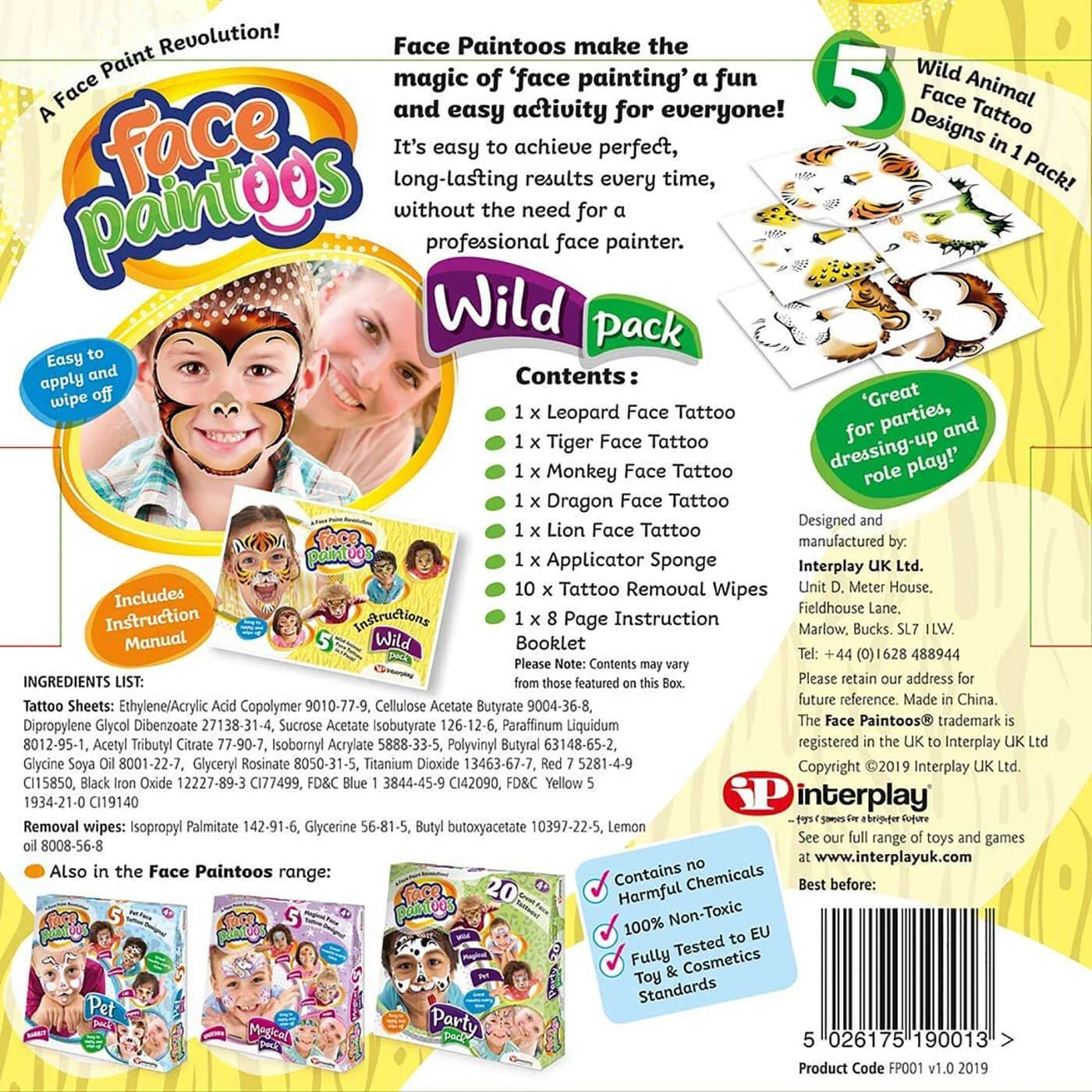 Face Paintoos Pack 5 Tattoos Designs Fancy Dress Fun Art 4 Face Paintoos Pack 5 Tattoos Designs Fancy Dress Fun Art - Image 2