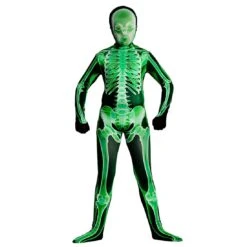 Kids X-Ray Skinz Green Skeleton Body Suit Fancy Dress Play
