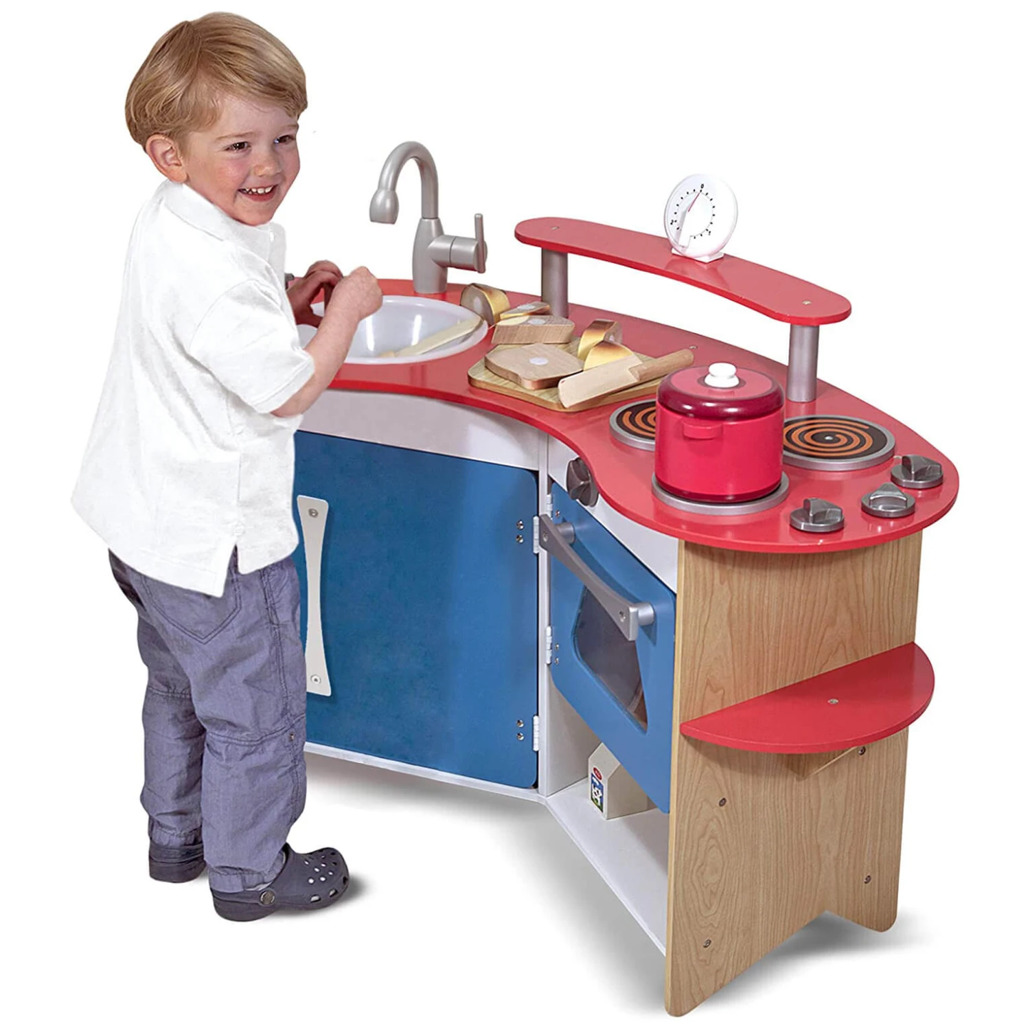 Melissa & Doug Cooks Corner Wooden Kitchen Hob Oven Fridge 91cm 4 Melissa & Doug Cooks Corner Wooden Kitchen Hob Oven Fridge 91cm - Image 2