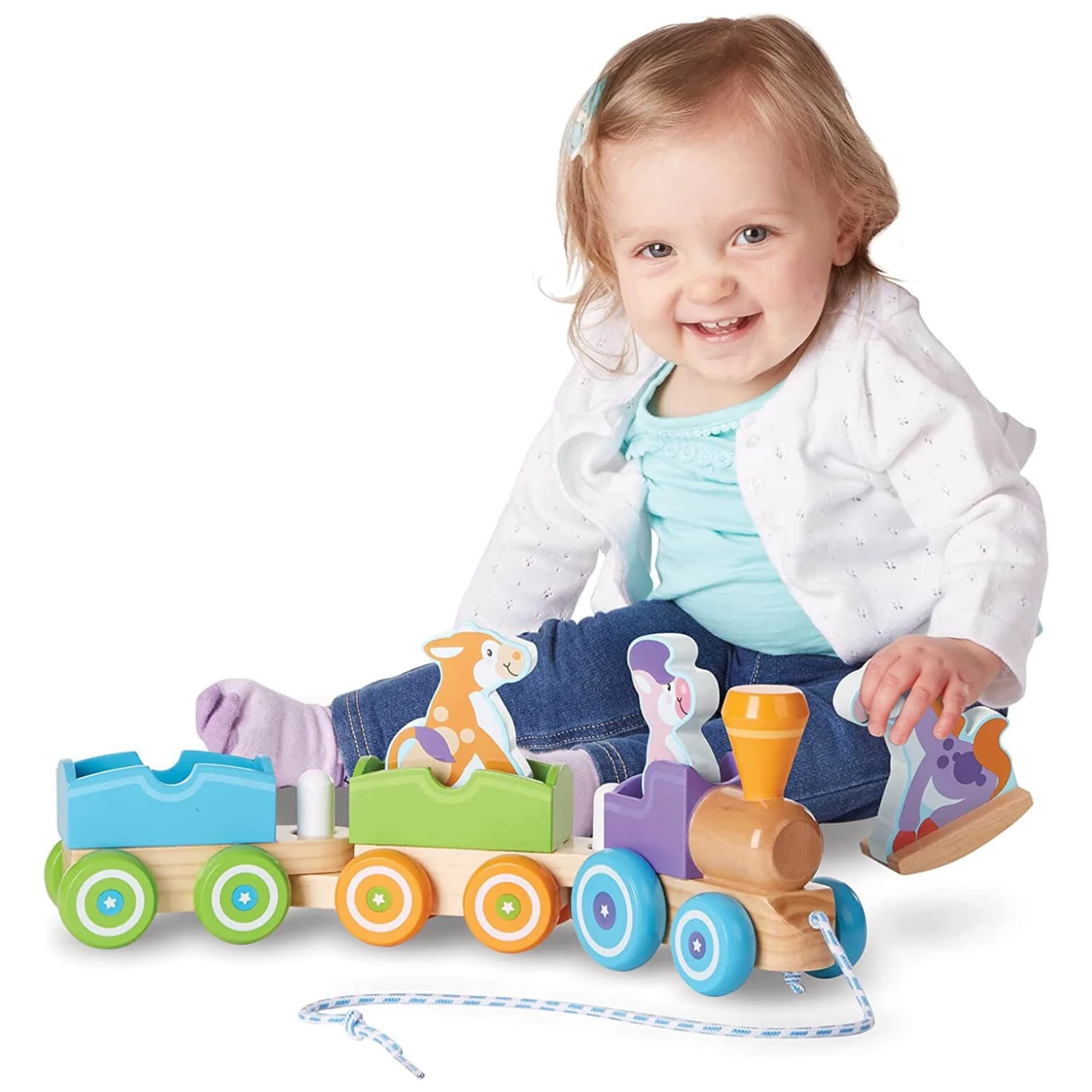 Melissa & Doug 6 Piece Wooden Pull Train Rocking Farm Animals 4 Melissa & Doug 6 Piece Wooden Pull Train Rocking Farm Animals - Image 2