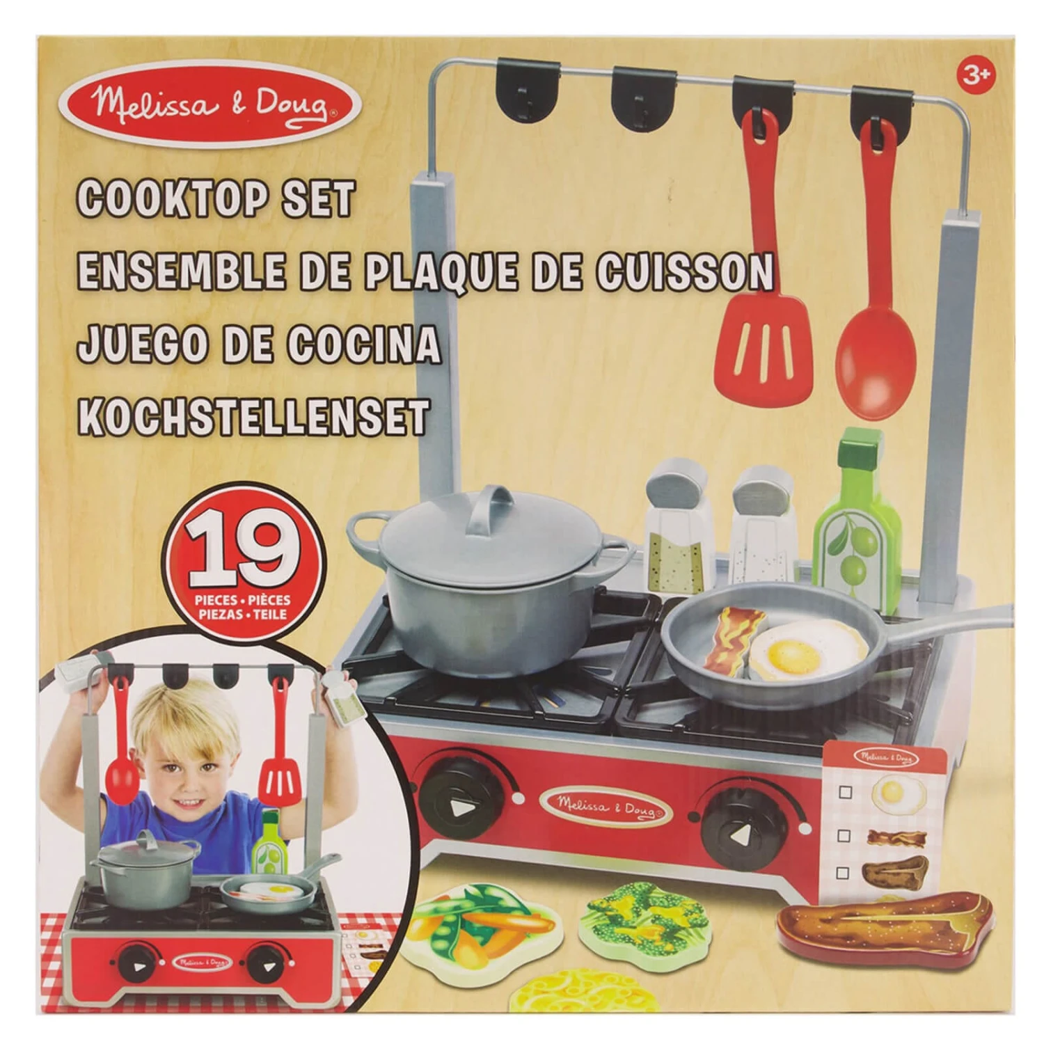 Melissa & Doug Deluxe Wooden Cooktop Set 19 Piece Play Cooker 5 Melissa & Doug Deluxe Wooden Cooktop Set 19 Piece Play Cooker - Image 3