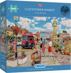 Gibsons Clocktower Market Jigsaw Puzzle Flowers Town Bus 1000 Pieces