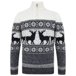 Mens Nordic Pattern Christmas Jumper Fairisle Reindeer 1/4 Zip -Halloween Supply Store SRG1A14231 F 1 opt 91275.1601298079.1100.1100