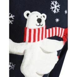 Mens Christmas Jumper Polar Bear Ice Skating With Striped Scarf -Halloween Supply Store SRG1A15803 F 3 opt