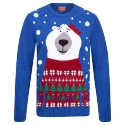 Mens Christmas Jumper Polar Bear Flashing LED Lights Snowflakes