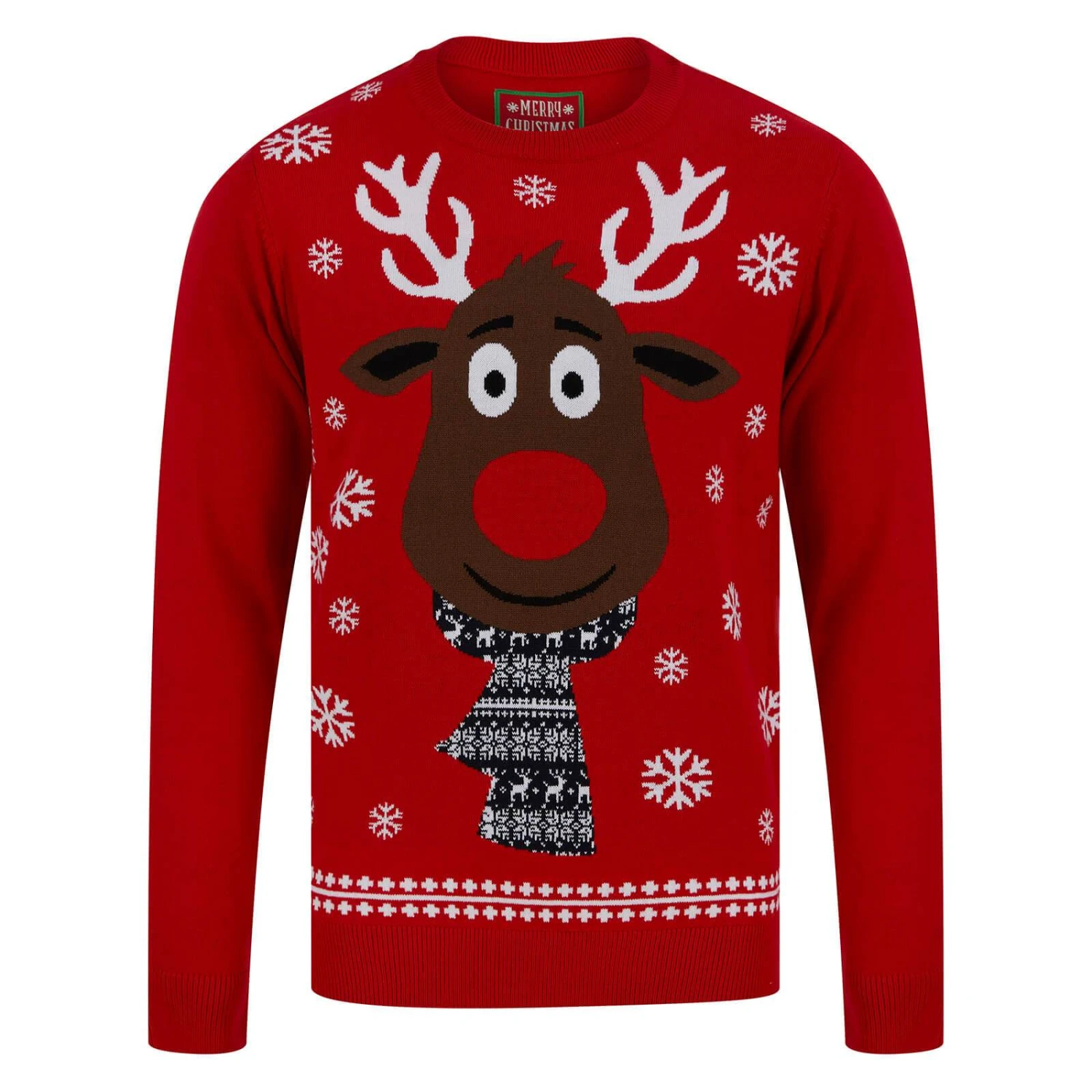 Mens Festive Scarf Rudolph Reindeer Christmas Jumper 3 Mens Festive Scarf Rudolph Reindeer Christmas Jumper