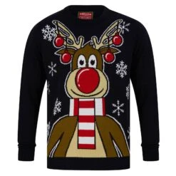 Mens Christmas Jumper Festive Rudolph With Scarf -Halloween Supply Store SRG1A17087 A 1.opt