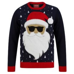 Mens LED Christmas Jumper Bearded Santa Light Up Shades -Halloween Supply Store SRG1A17383 F 1.opt