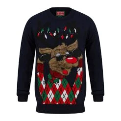 Mens LED Faux Fur Rudolph Argyle Christmas Jumper -Halloween Supply Store SRG1A17388 F.opt