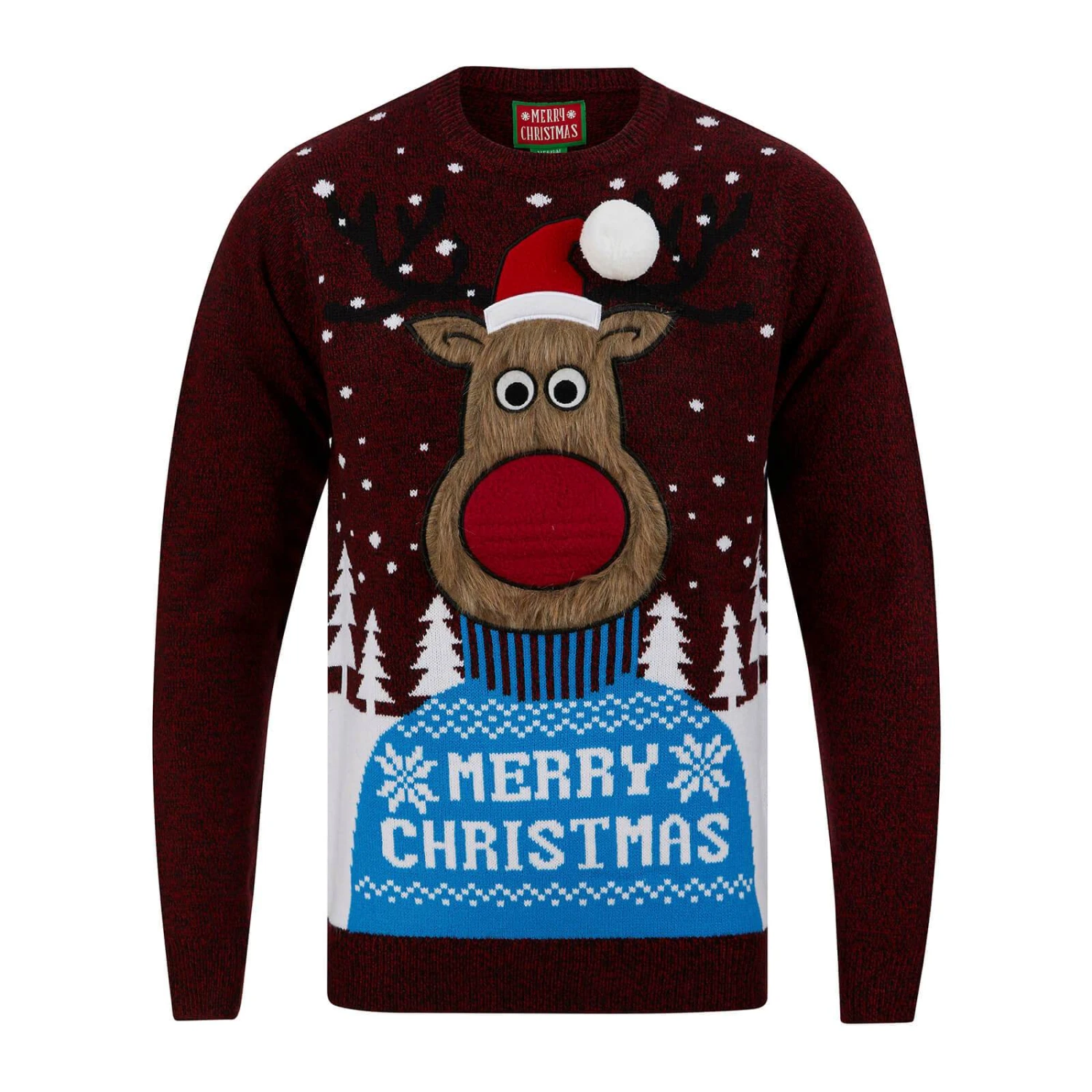 Mens Merry Reindeer Fluffy Rudolph Christmas Jumper 3 Mens Merry Reindeer Fluffy Rudolph Christmas Jumper