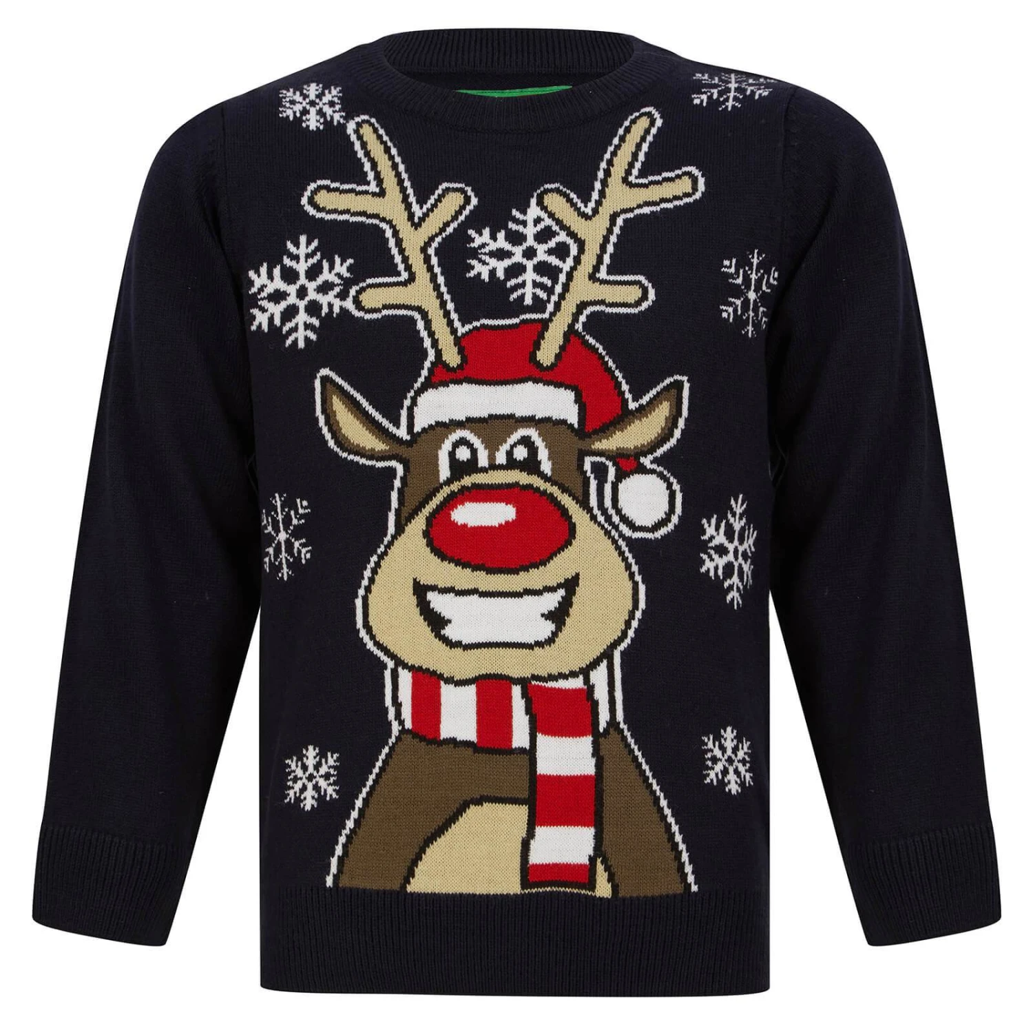 Kids Happy Reindeer Christmas Jumper Snow Rudolph Red Black 4 Kids Happy Reindeer Christmas Jumper Snow Rudolph Red Black - Image 2