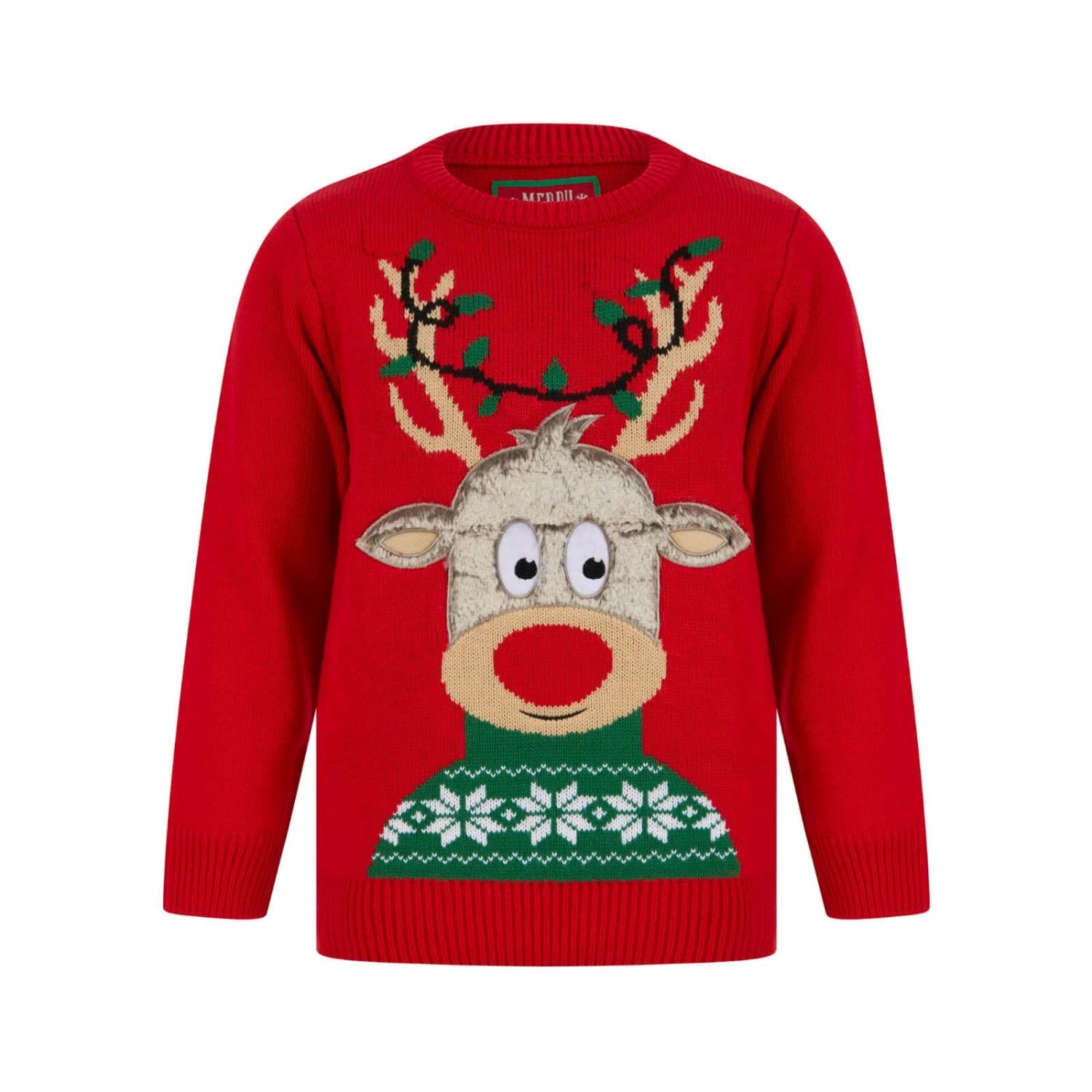 Kids LED Faux Fur Rudolph Christmas Jumper Light Up 3 Kids LED Faux Fur Rudolph Christmas Jumper Light Up