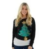 Womens Christmas Jumper Flashing Lights Tree Sequins Star Black