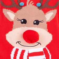 Womens Christmas Jumper Rudolph Reindeer Red Pom Pom Scarf -Halloween Supply Store SRG3A17233 A 3 opt
