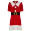 Womens Mrs Claus Santa Jumper Dress 3D Pom Pom Buttons 1 Womens Mrs Claus Santa Jumper Dress 3D Pom Pom Buttons -Halloween Supply Store SRG3M17494 1.opt
