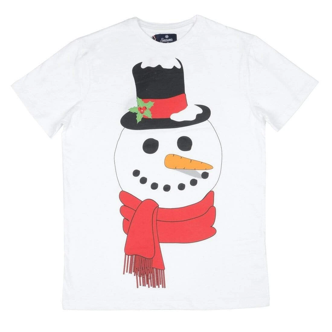 Mens White Christmas T-Shirt With Large Snowman Head Print 3 Mens White Christmas T-Shirt With Large Snowman Head Print