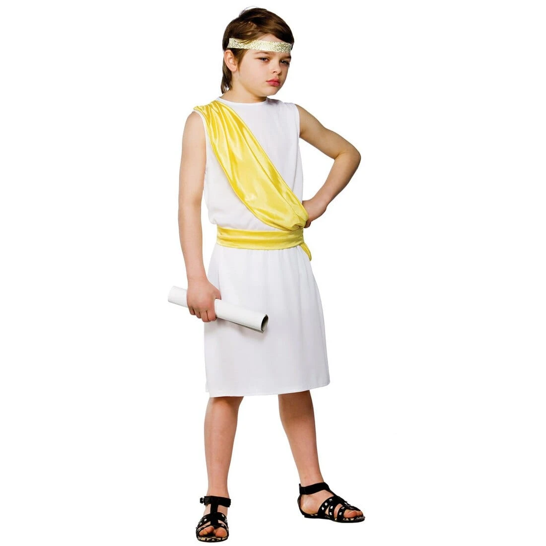 Boys Ancient Greek Yellow White Robe Halloween Costume 3 Boys Ancient Greek Yellow White Robe Halloween Costume