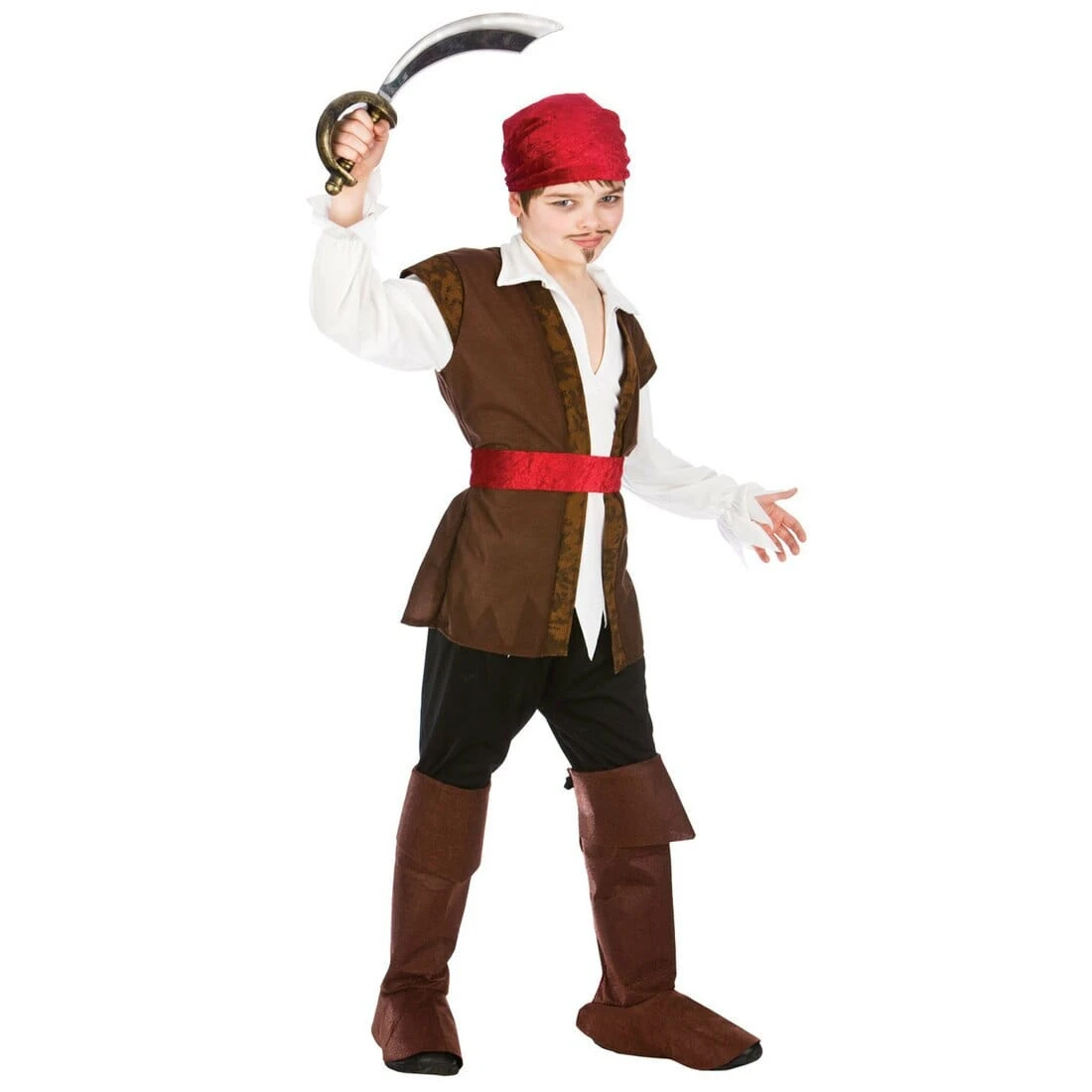 Boys Caribbean Pirate Brown Red Play Halloween Costume 3 Boys Caribbean Pirate Brown Red Play Halloween Costume