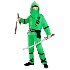 Boys Power Ninja Japanese Fighter Green Halloween Costume