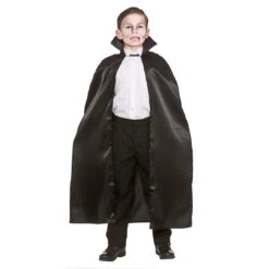 Childrens Deluxe Black Satin Cape Fancy Dress Up Accessory