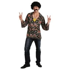 Mens 1960s Hippie Shirt Flower Power Halloween Costume