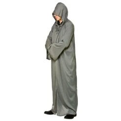 Adults Long Grey Hooded Jedi Robe Halloween Accessory
