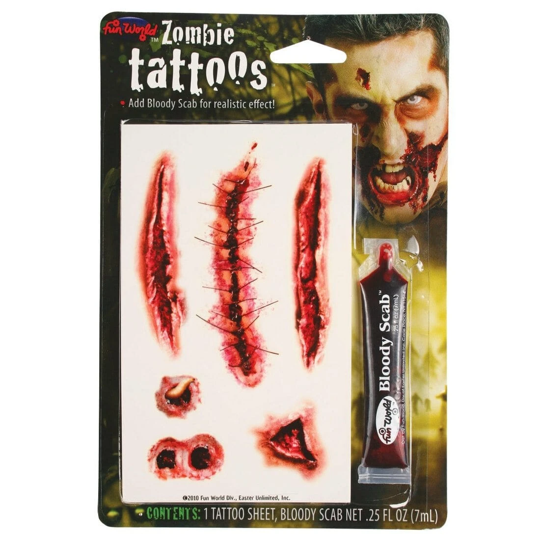 Zombie Tattoos With Bloody Scab Halloween Horror Makeup Kit 3 Zombie Tattoos With Bloody Scab Halloween Horror Makeup Kit