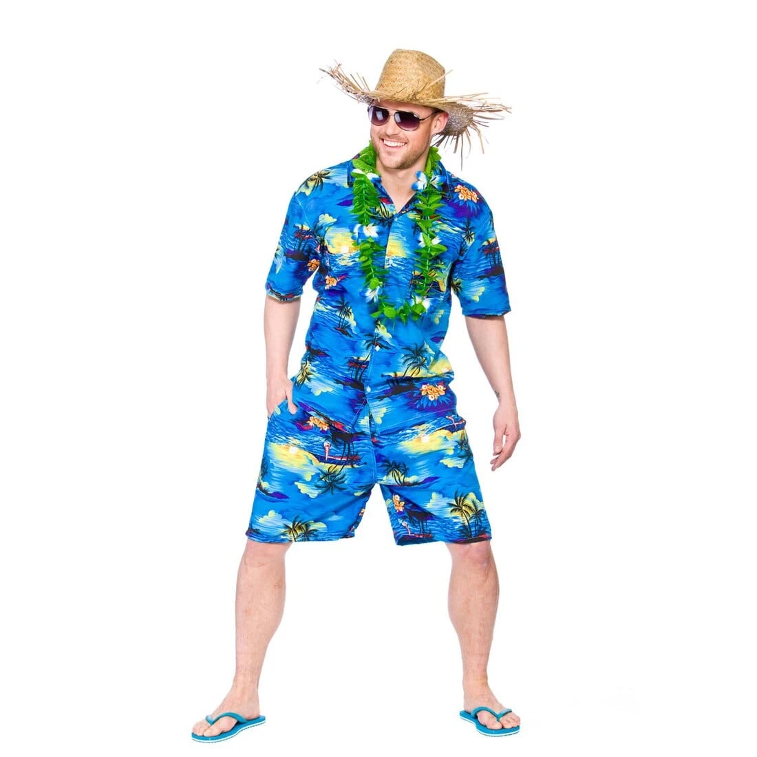 Blue Palm Hawaiian Party Guy Luau Shirt Shorts Fancy Dress 3 Blue Palm Hawaiian Party Guy Luau Shirt Shorts Fancy Dress