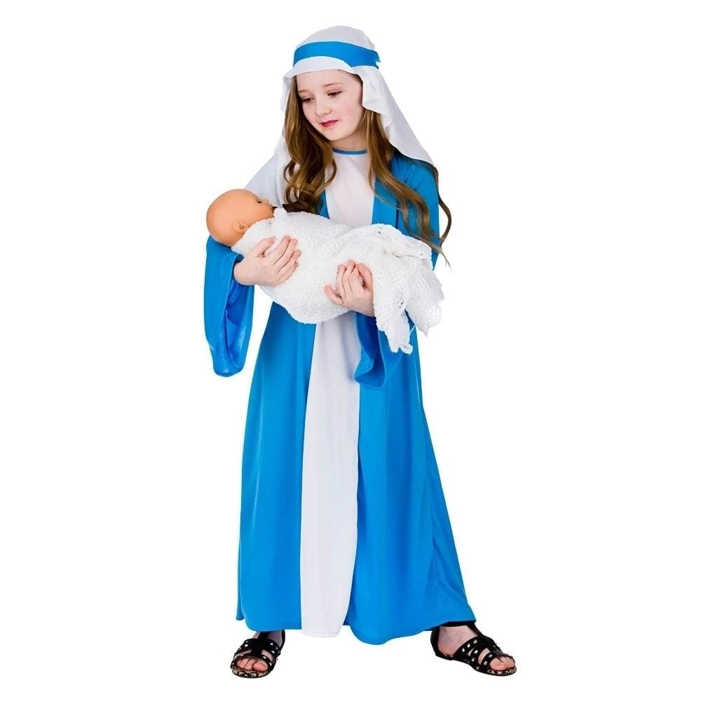 Girls Mary Nativity Play Dress Up School Costume Christmas 3 Girls Mary Nativity Play Dress Up School Costume Christmas