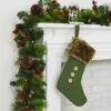 Christmas Stocking Decoration Green Felt With Knitted Front