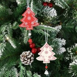 Set Of 6 Wooden Tree Christmas Tree Decorations Boxed -Halloween Supply Store XS4519 2