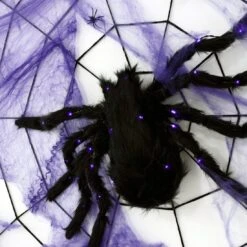 Purple LED Black Spider Halloween Decoration With Web -Halloween Supply Store XS5109 1600 2 04834.1506431298.1100.1100
