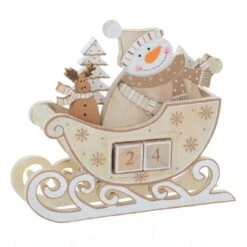 Snowman Sleigh Wooden Christmas Calendar With Number Blocks